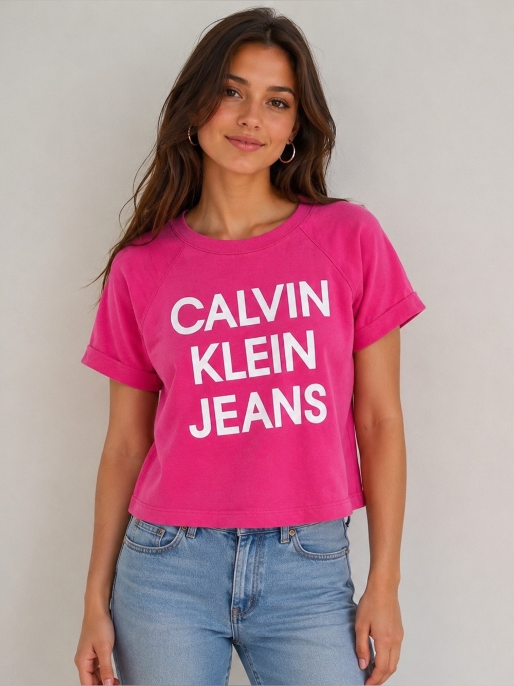 Calvin Klein Hot Pink French Terry Logo Top Medium